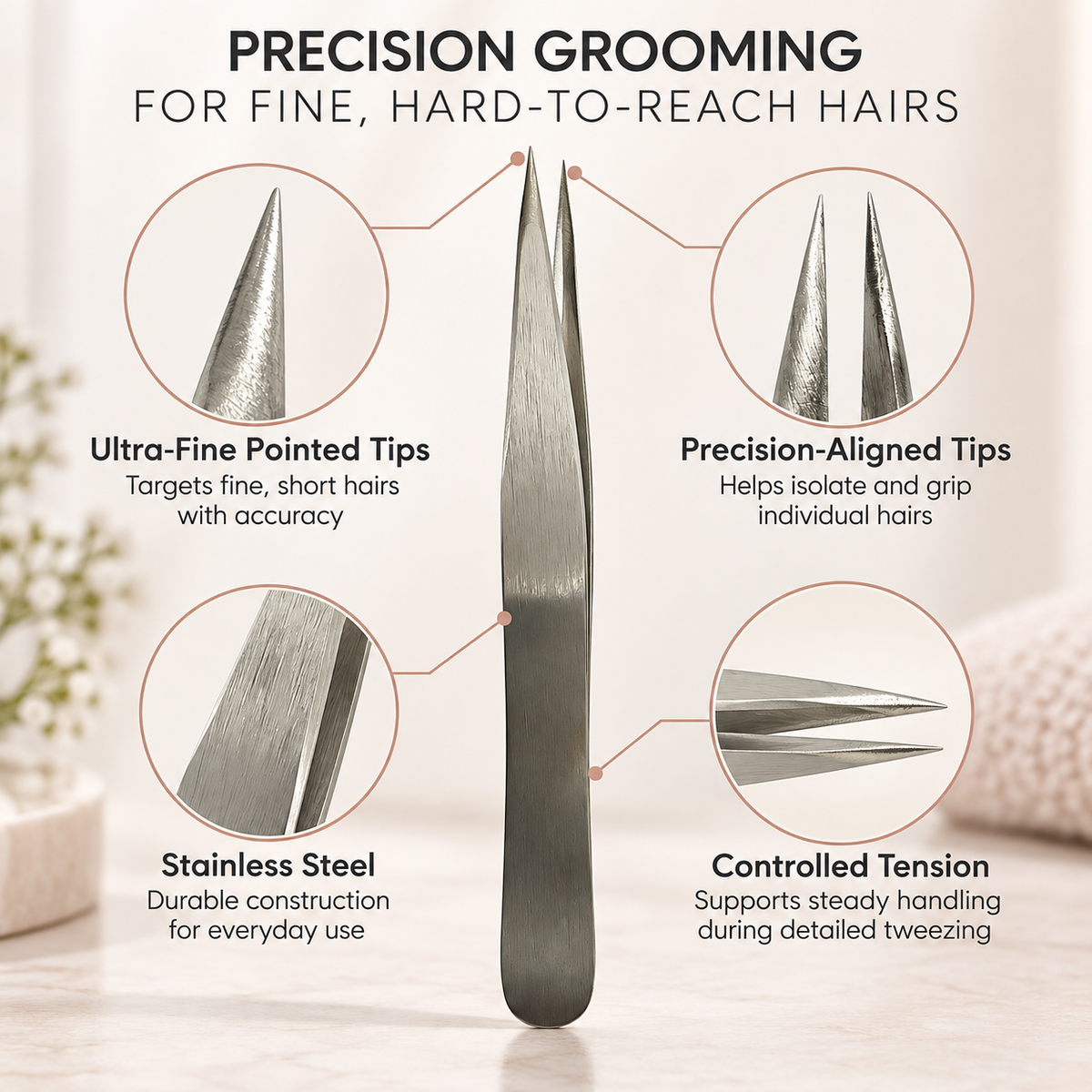 Expert Pointed-Tip Tweezer (Silver) – Precision Stainless Steel Facial Hair Grooming Tool