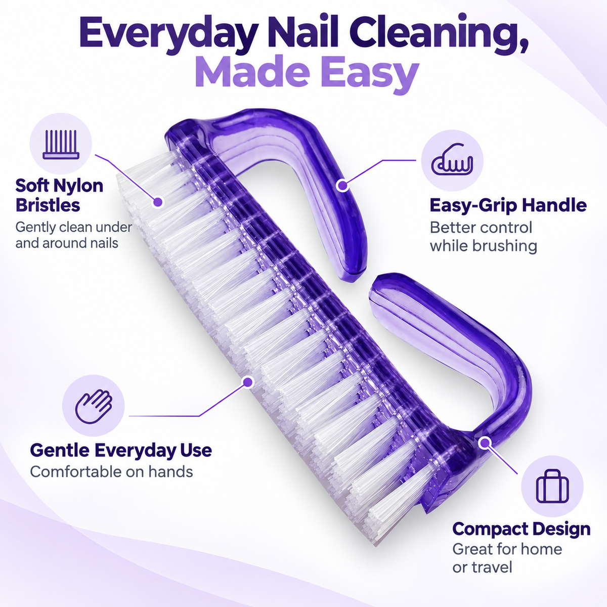 Nail Brush – Soft Nylon Bristles for Fingernail & Toenail Cleaning