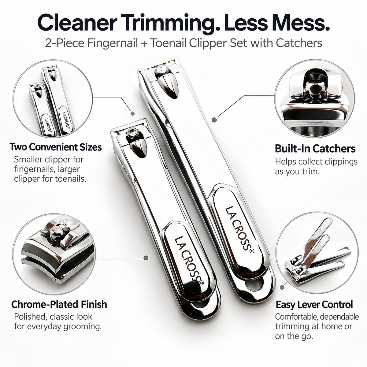 Nail Clipper Set with Catchers – Fingernail & Toenail Clippers, 2 Piece