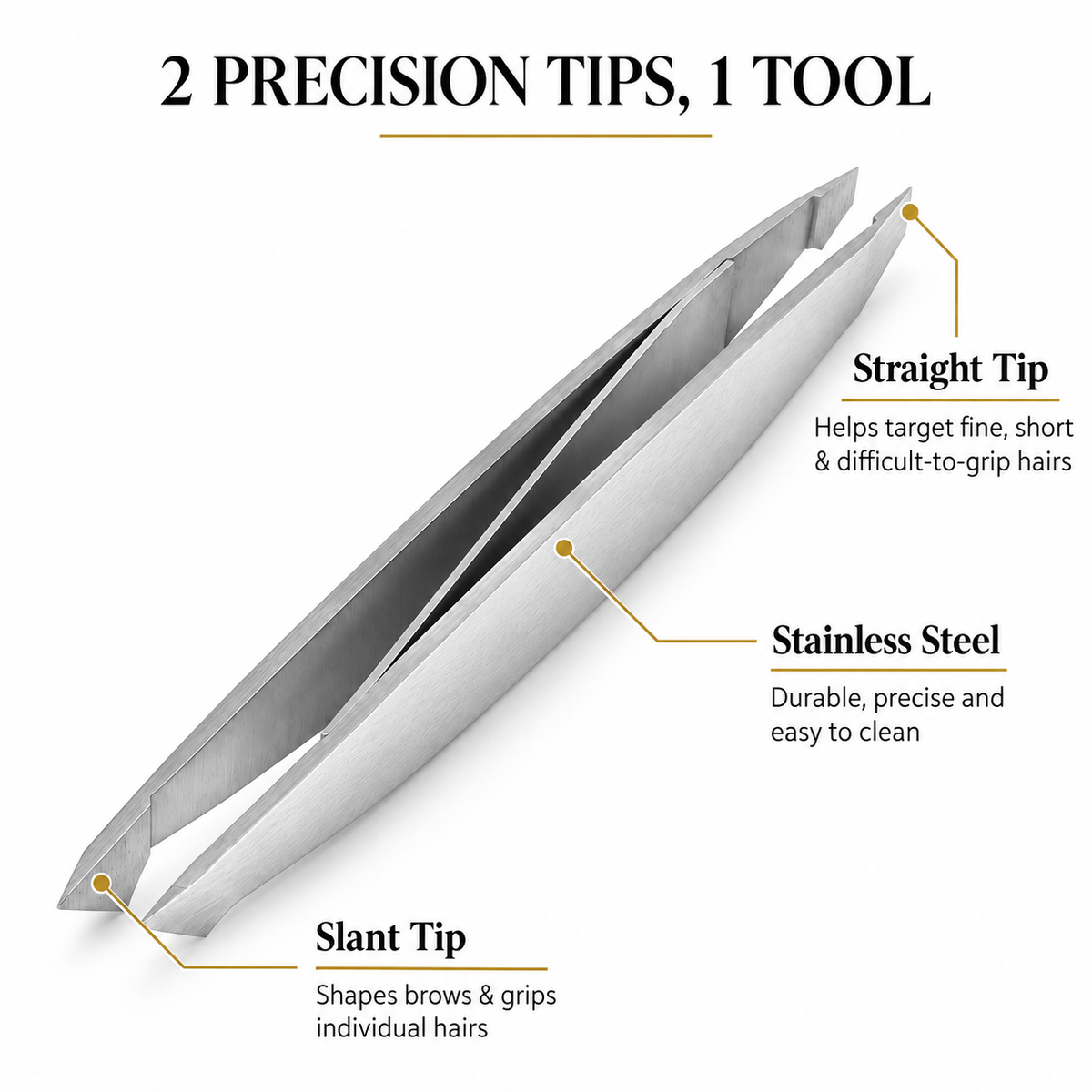 Dual-Ended Tweezer – Slant & Straight Tip Stainless Steel