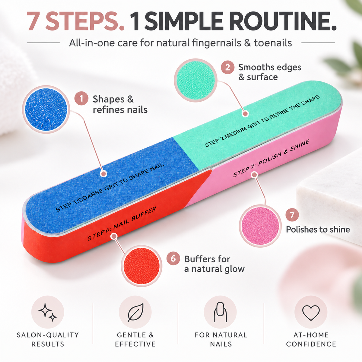7-Way Nail Buffer – Shape, Smooth, Buff & Shine Natural Nails