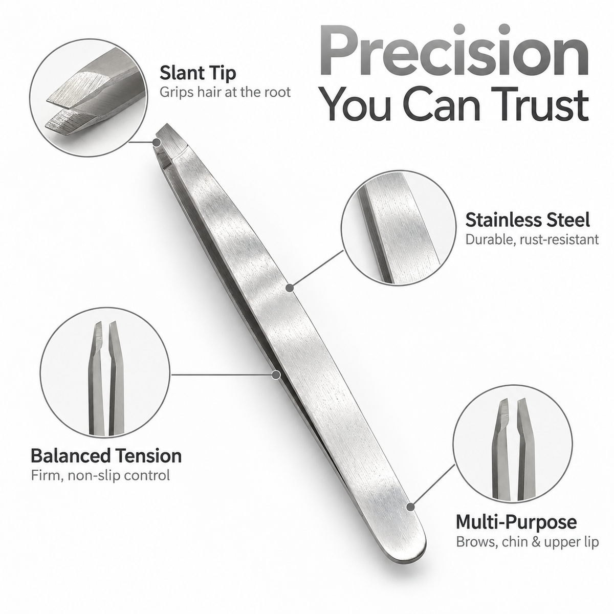 Expert Slant Tip Tweezer – Stainless Steel Precision Brow Tweezer