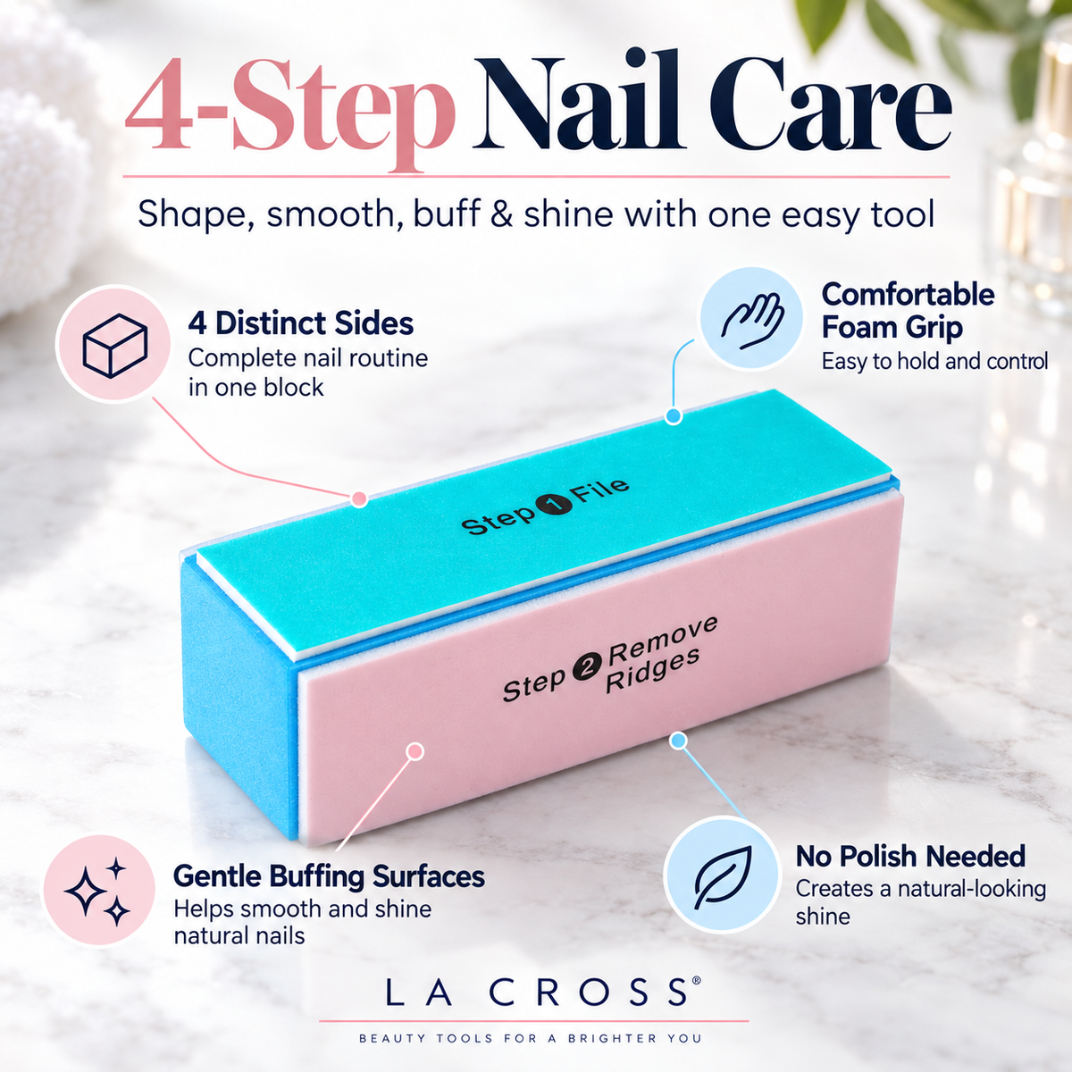 4-Way Nail Buffer Block – Shape, Smooth, Buff & Shine Natural Nails