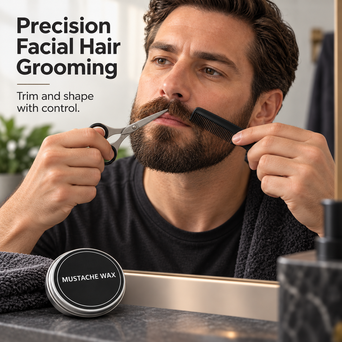 Mustache & Beard Grooming Kit – Scissors, Comb & Styling Wax