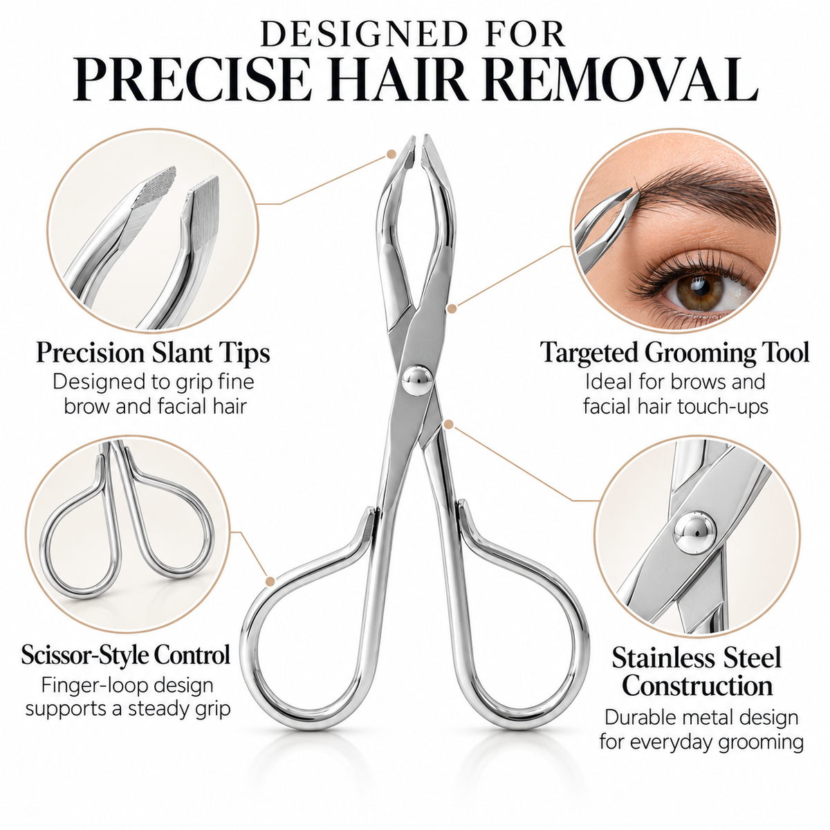 Scissor-Handle Tweezer – Slant Tip Stainless Steel Brow Tweezer