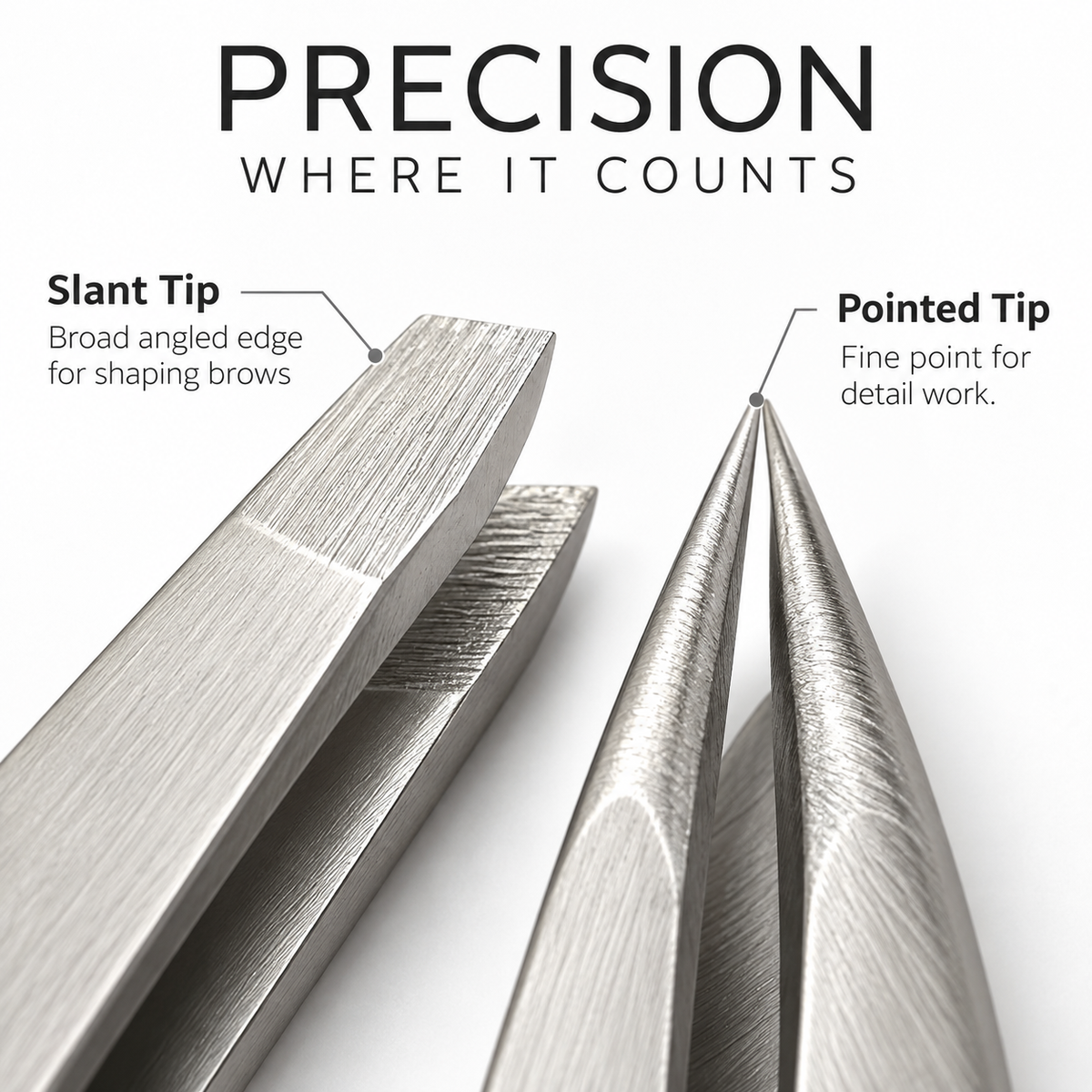 Slant & Pointed Tip Tweezer Set – 2 Pack Stainless Steel Precision Tweezers
