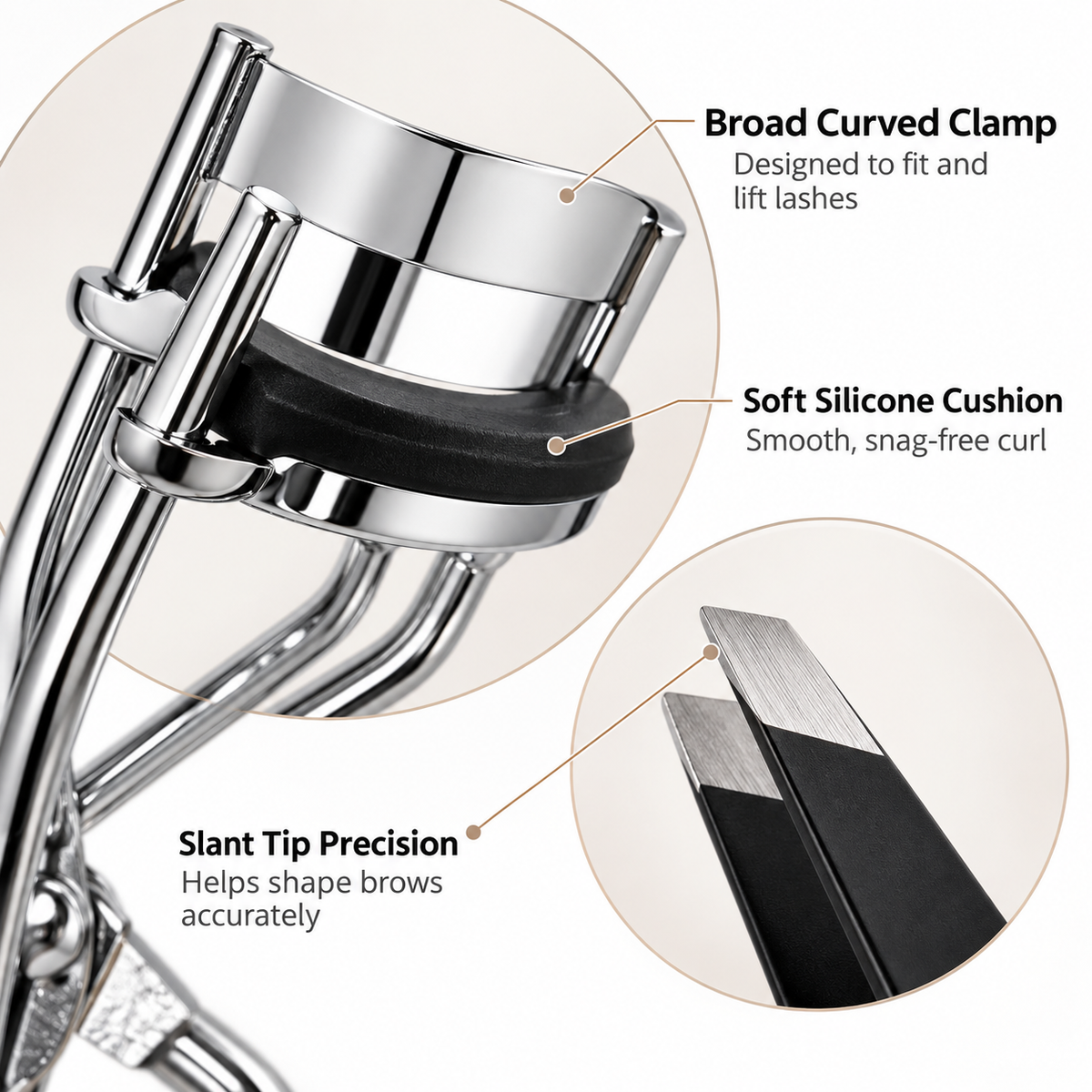 Eyelash Curler & Slant Tweezer Set – Stainless Steel with Refill Pad