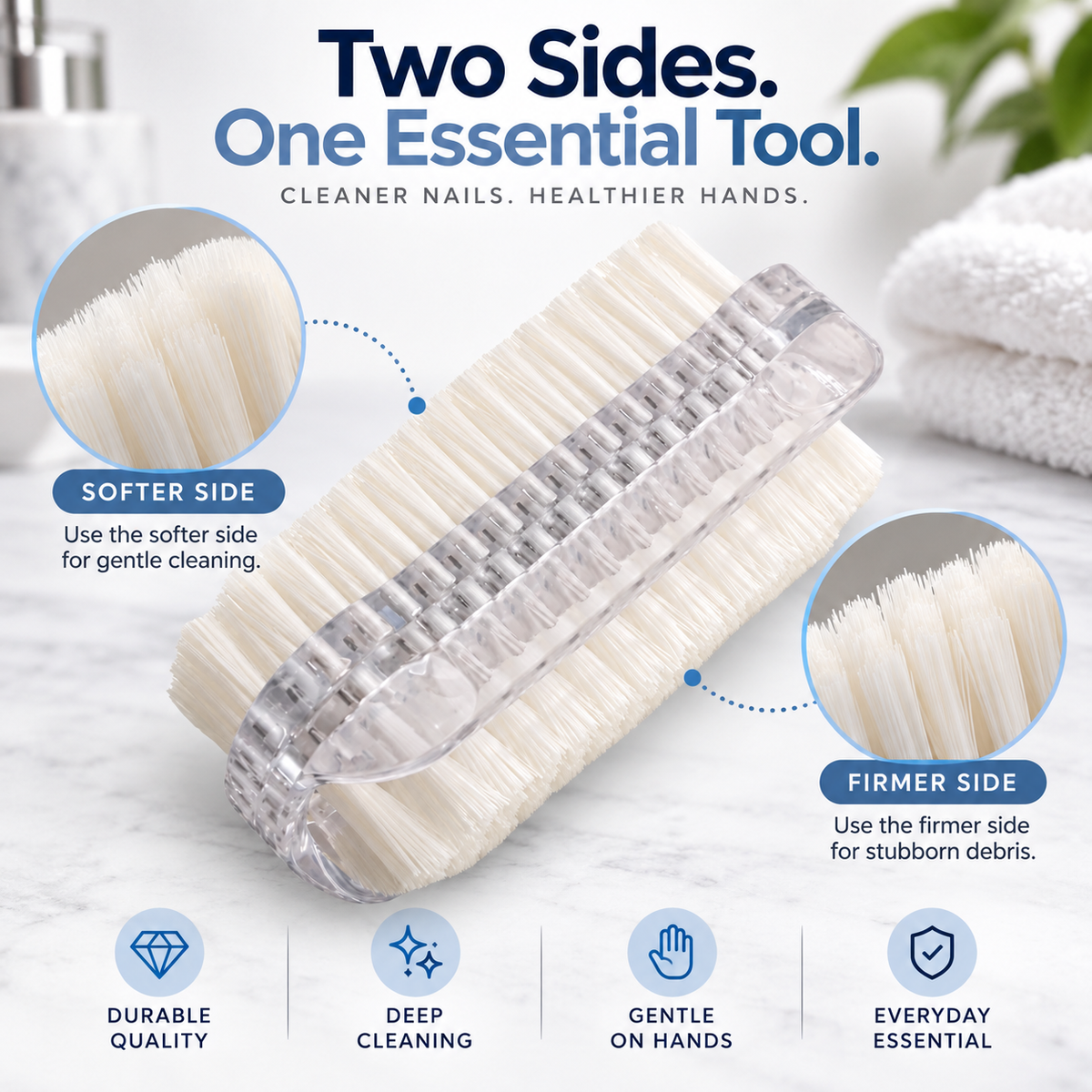Double-Sided Nail Brush – Soft & Firm Bristles for Nail Cleaning