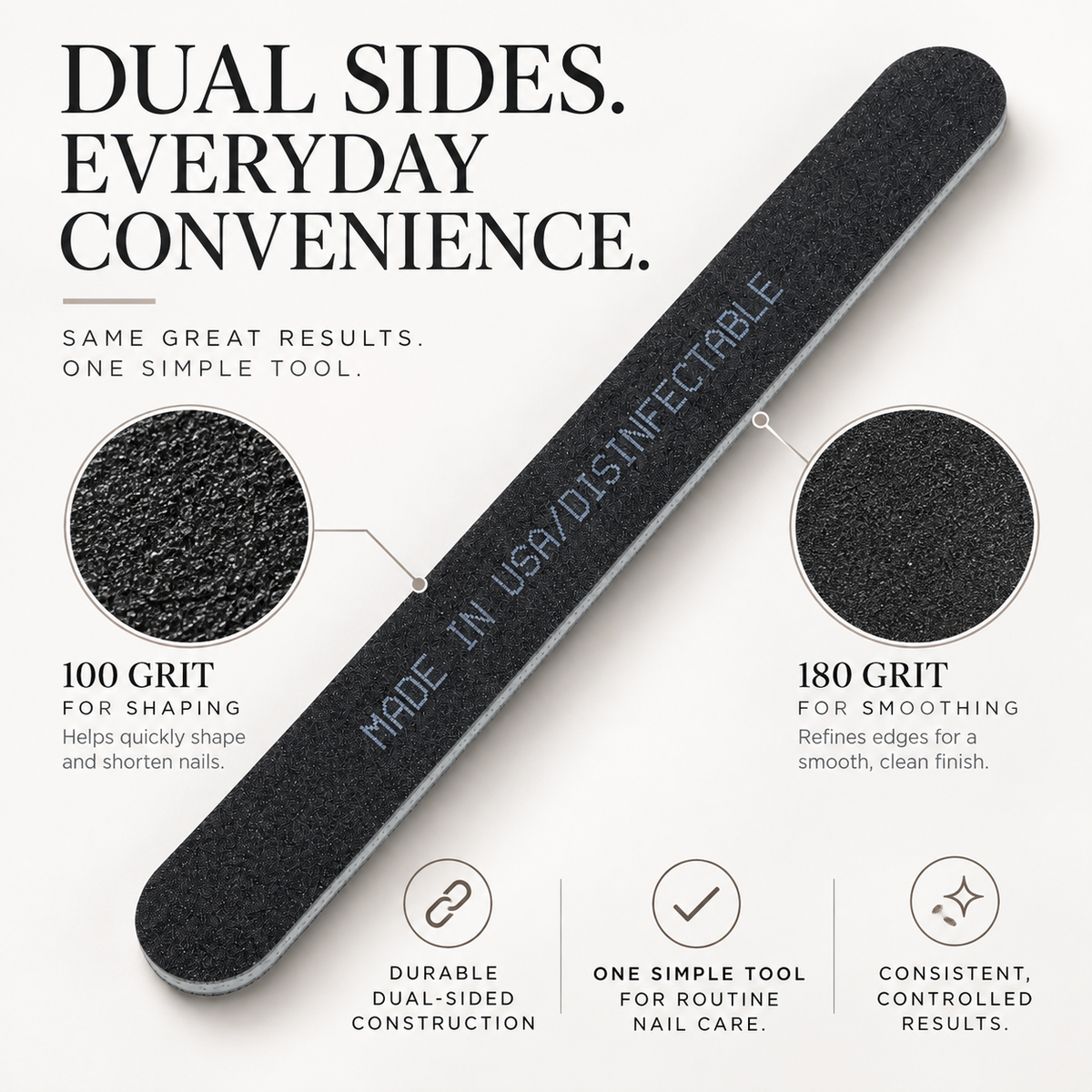 Salon Board Nail File – Dual-Sided 100/180 Grit, Made in USA