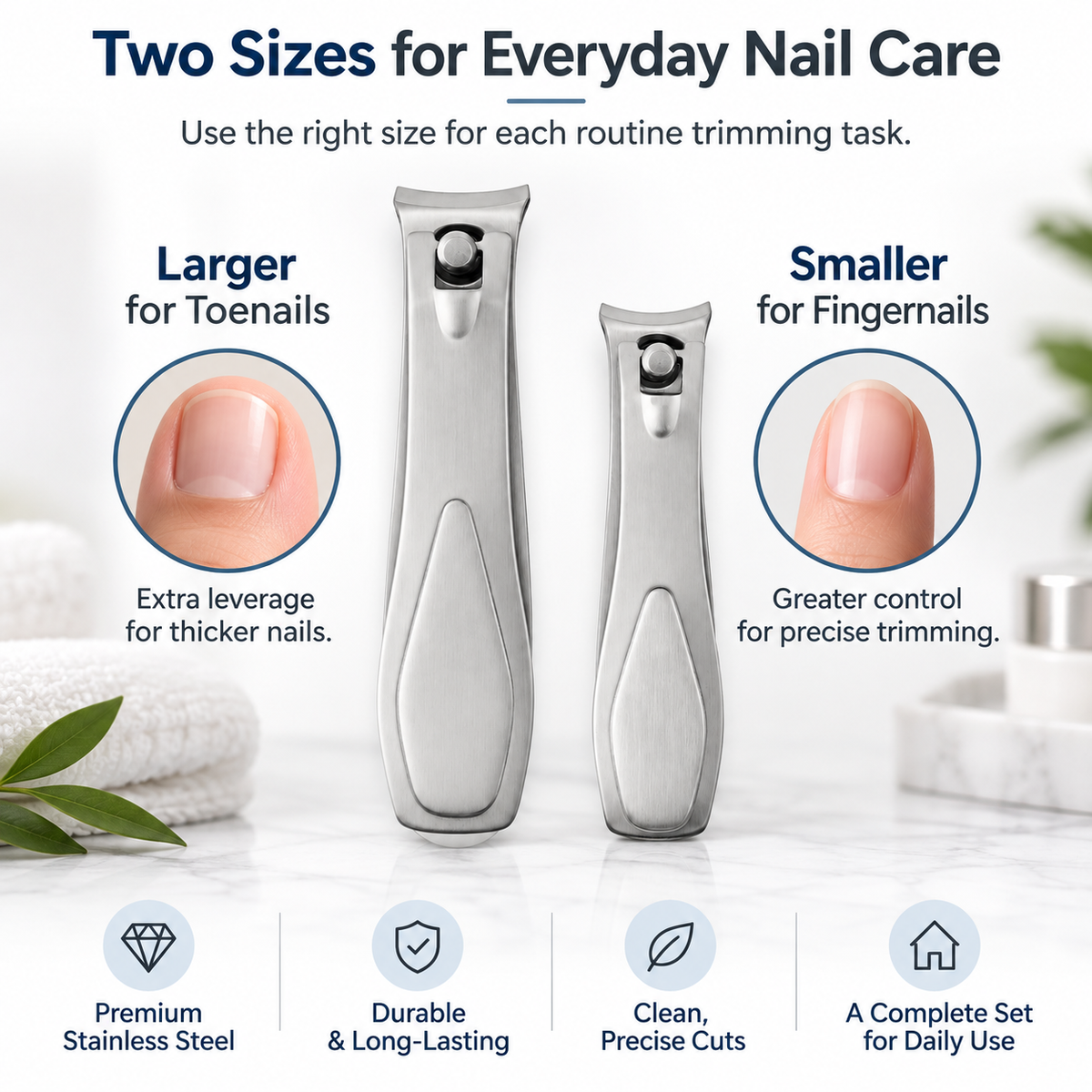 Nail Clipper Set for Fingernails & Toenails – Stainless Steel Twin Pack, Curved Blades