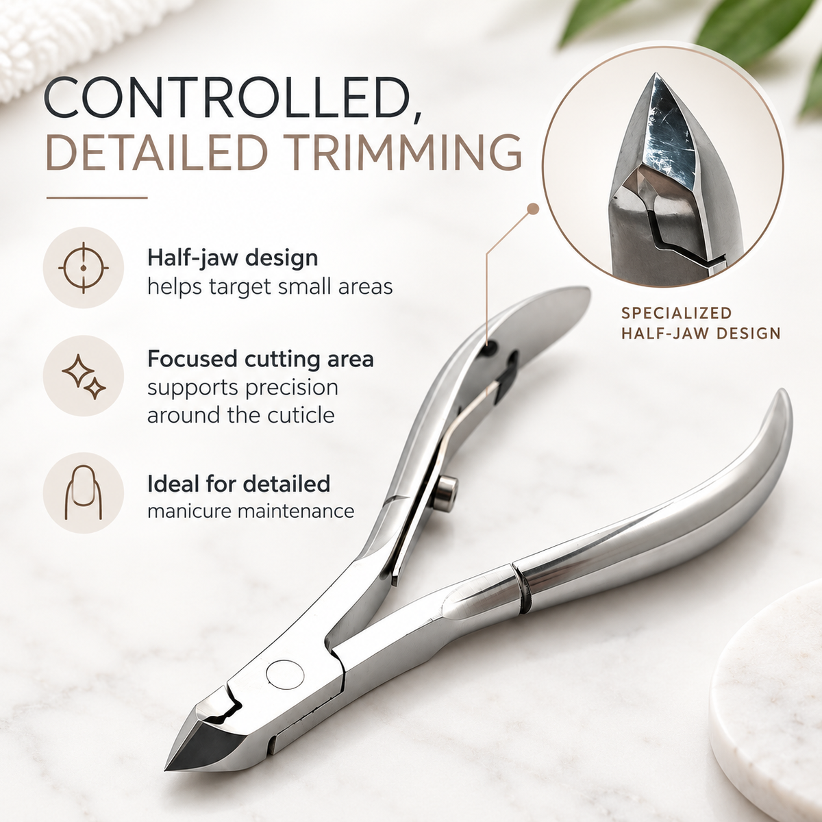 Half Jaw Cuticle Nipper – Stainless Steel Diamond-Ground Edges