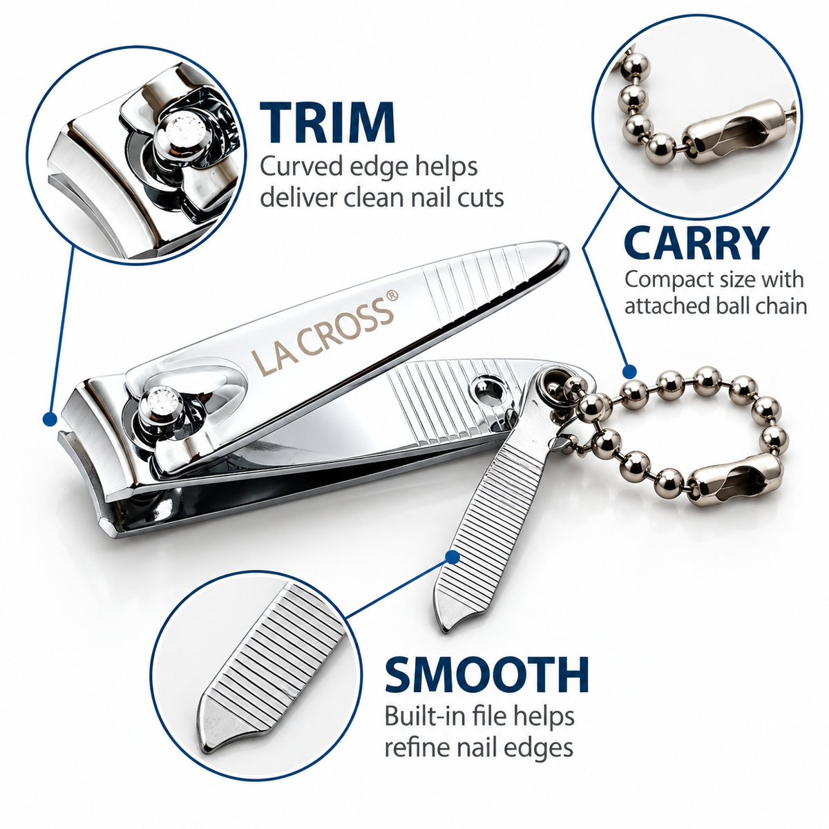 Fingernail Clipper with Nail File & Chain – Carbon Steel Nail Cutter