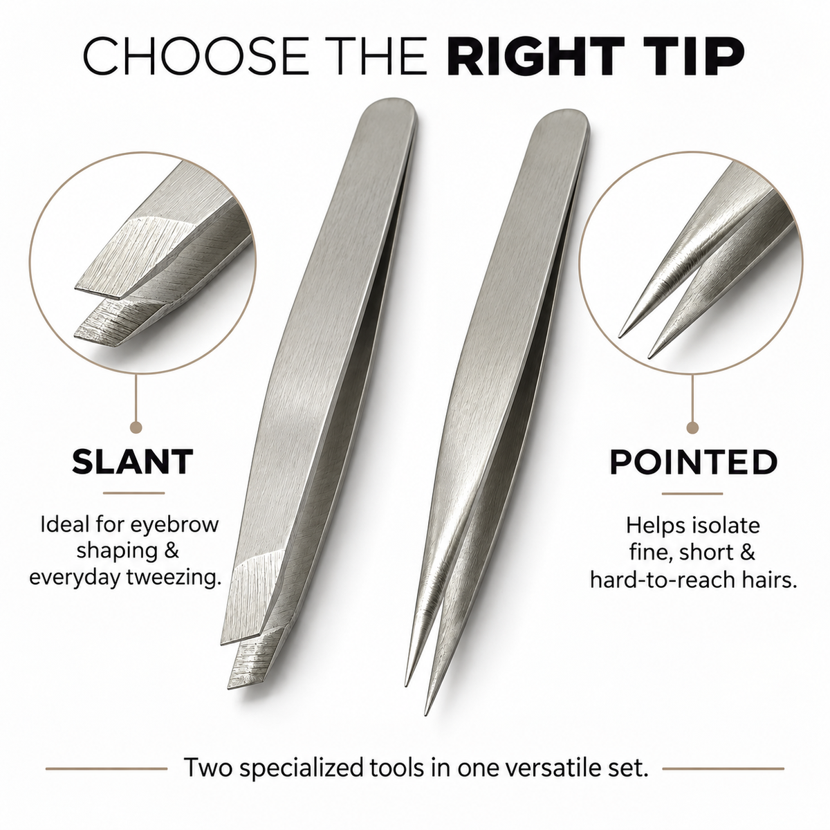 Slant & Pointed Tip Tweezer Set – 2 Pack Stainless Steel Precision Tweezers