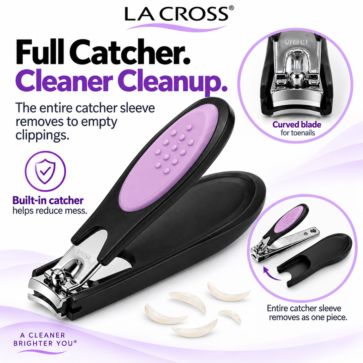 Toenail Clipper with Catcher – Comfort Grip, Curved Stainless Steel Blades