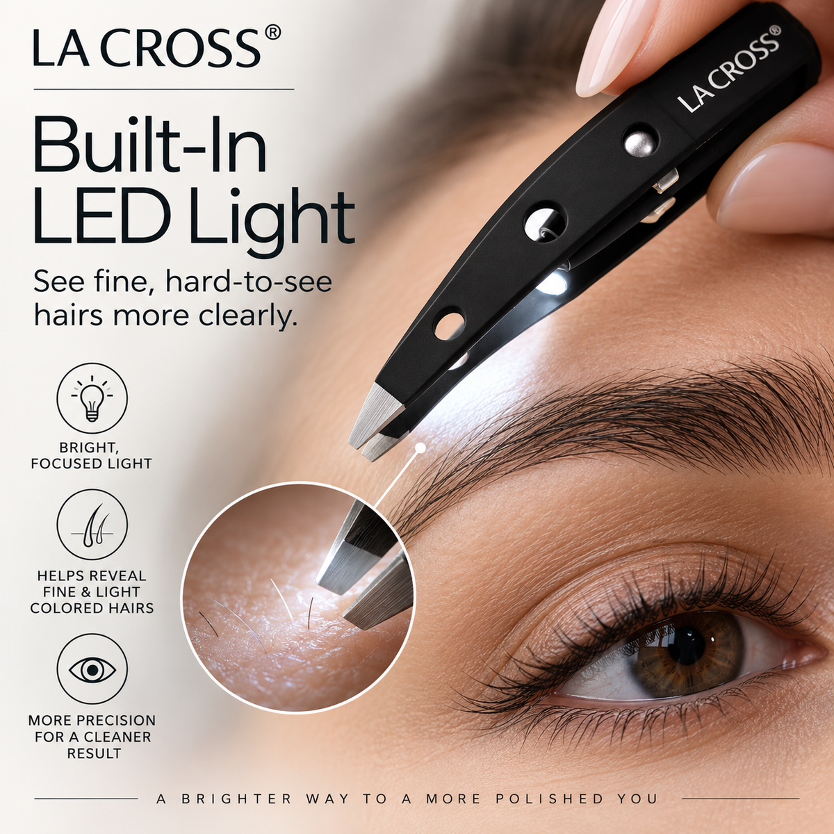 LED Light Slant Tip Tweezer – Illuminated Eyebrow Grooming Tool