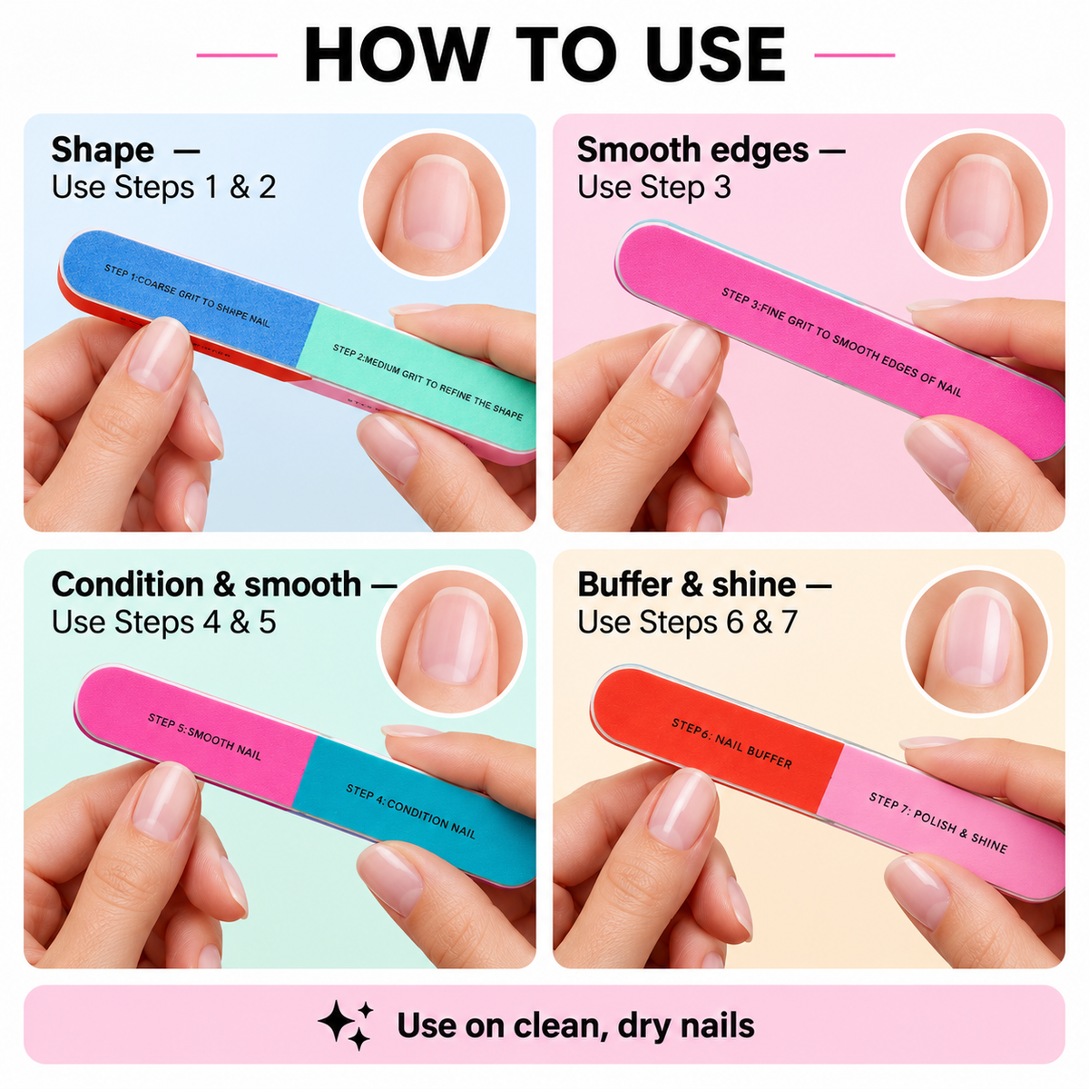 7-Way Nail Buffer – Shape, Smooth, Buff & Shine Natural Nails