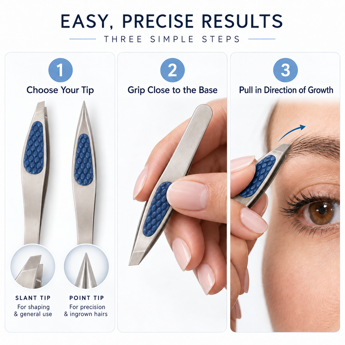 Slant & Point Tip Tweezer Set – 2 Pack Stainless Steel Comfort Grip