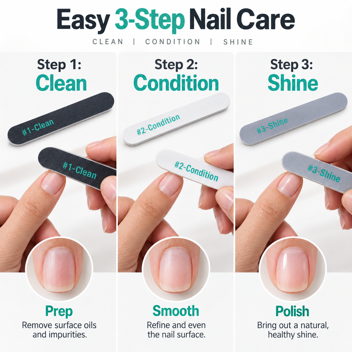 Deluxe Nail Buffing System – 3-Step Clean, Condition & Shine Buffer Set