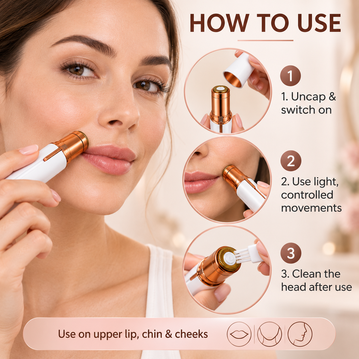 Facial Hair Remover for Women – Rechargeable LED Tool for Peach Fuzz