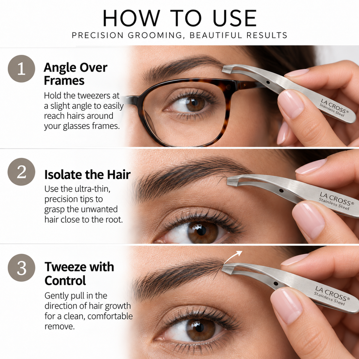 Angled Tip Tweezer for Eyeglass Wearers – Stainless Steel Brow Tweezer