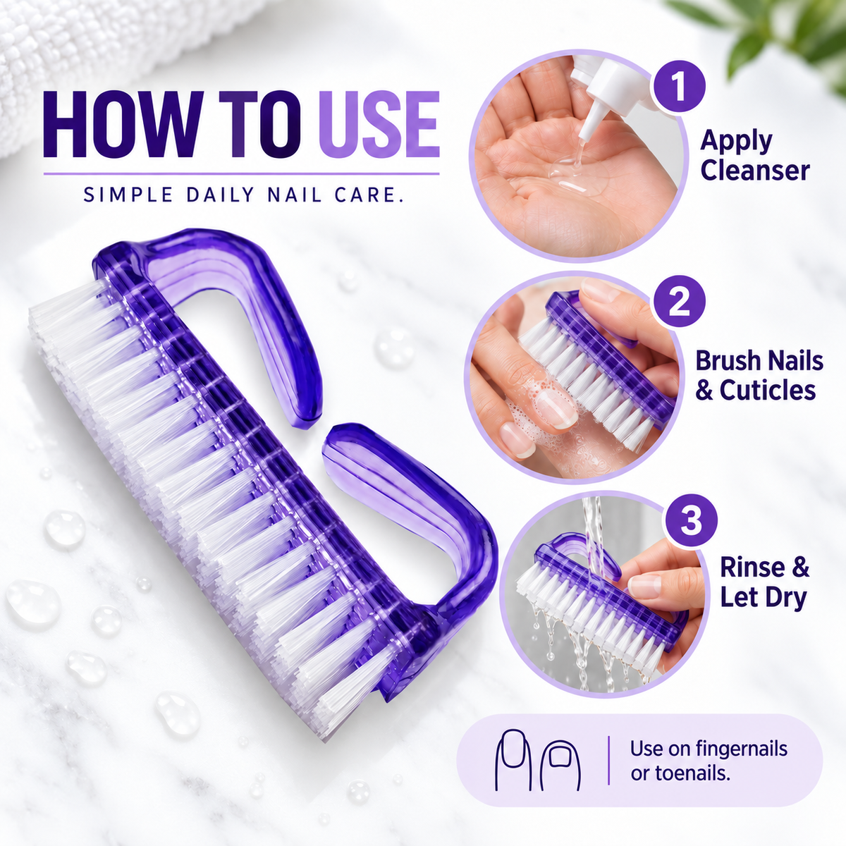 Nail Brush – Soft Nylon Bristles for Fingernail & Toenail Cleaning