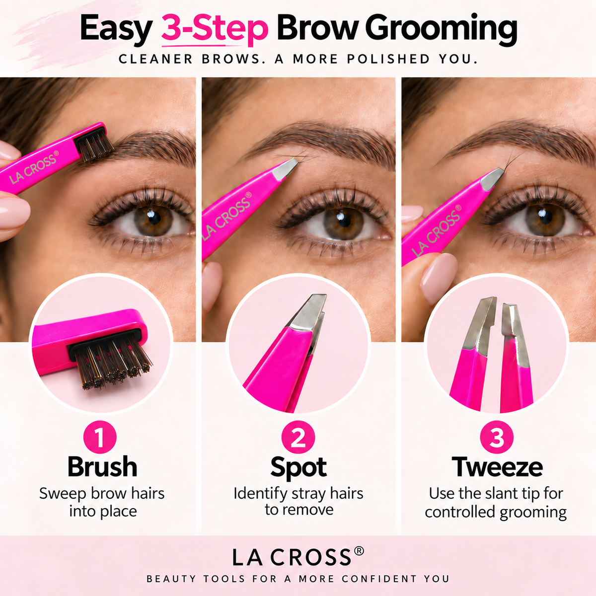 Slant Tip Tweezer with Brow Brush – 2-in-1 Eyebrow Grooming Tool