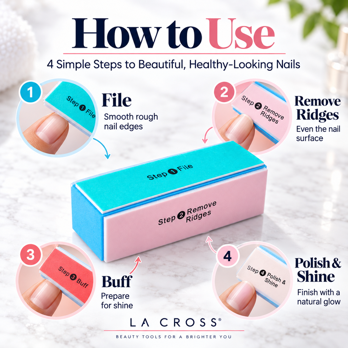 4-Way Nail Buffer Block – Shape, Smooth, Buff & Shine Natural Nails