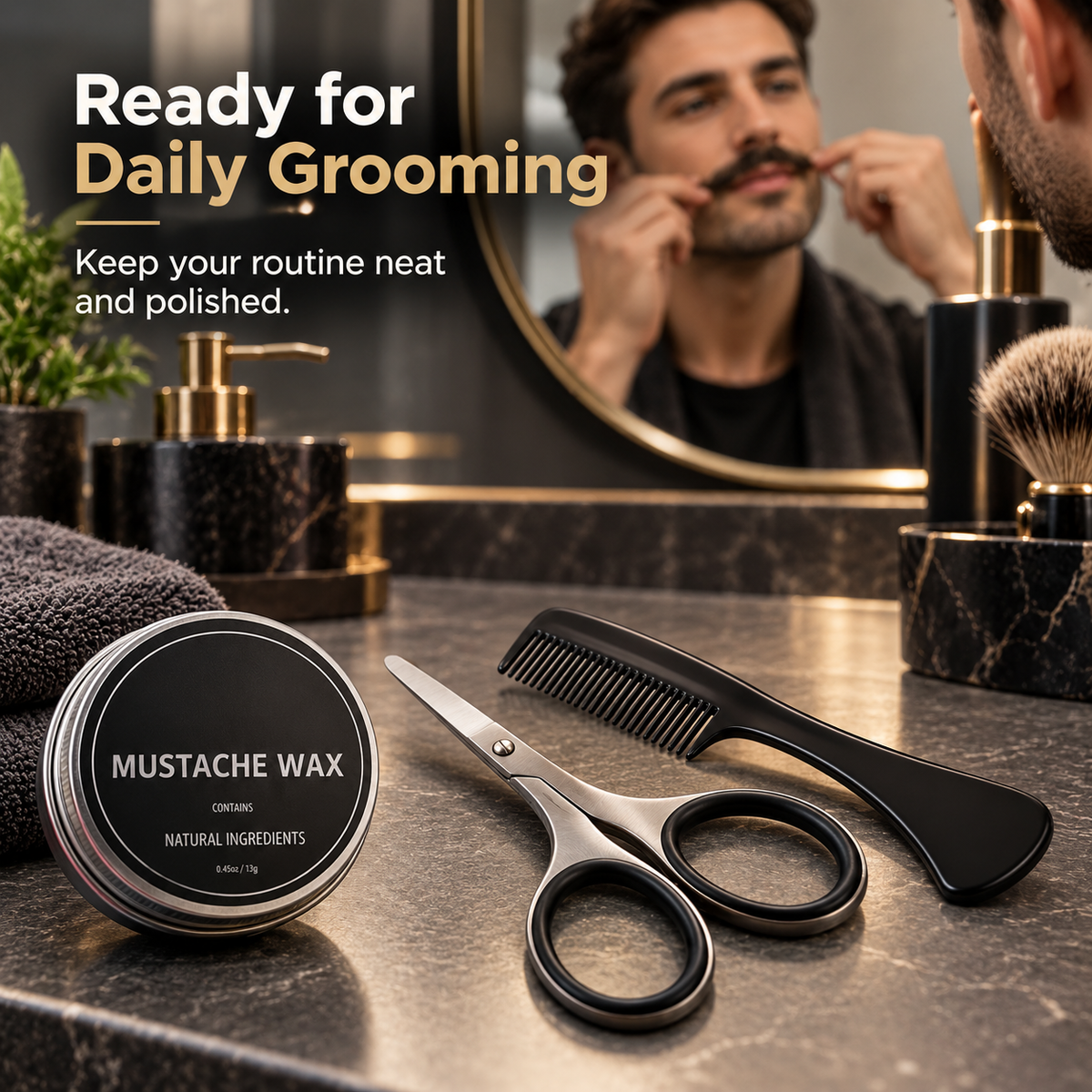 Mustache & Beard Grooming Kit – Scissors, Comb & Styling Wax