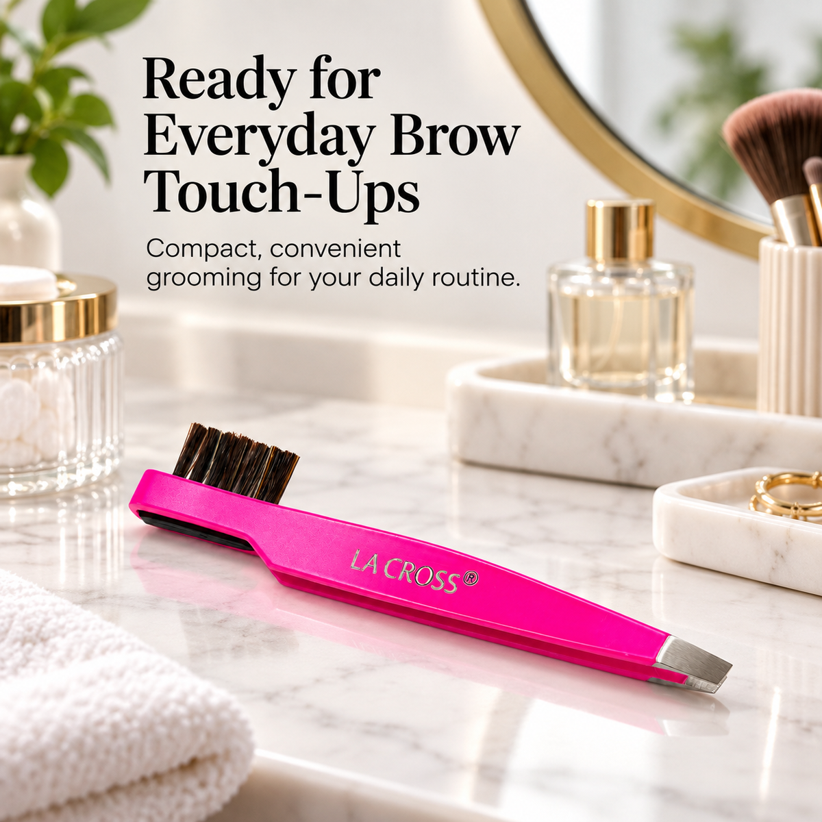 Slant Tip Tweezer with Brow Brush – 2-in-1 Eyebrow Grooming Tool