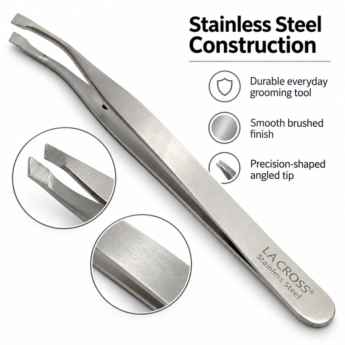 Angled Tip Tweezer for Eyeglass Wearers – Stainless Steel Brow Tweezer