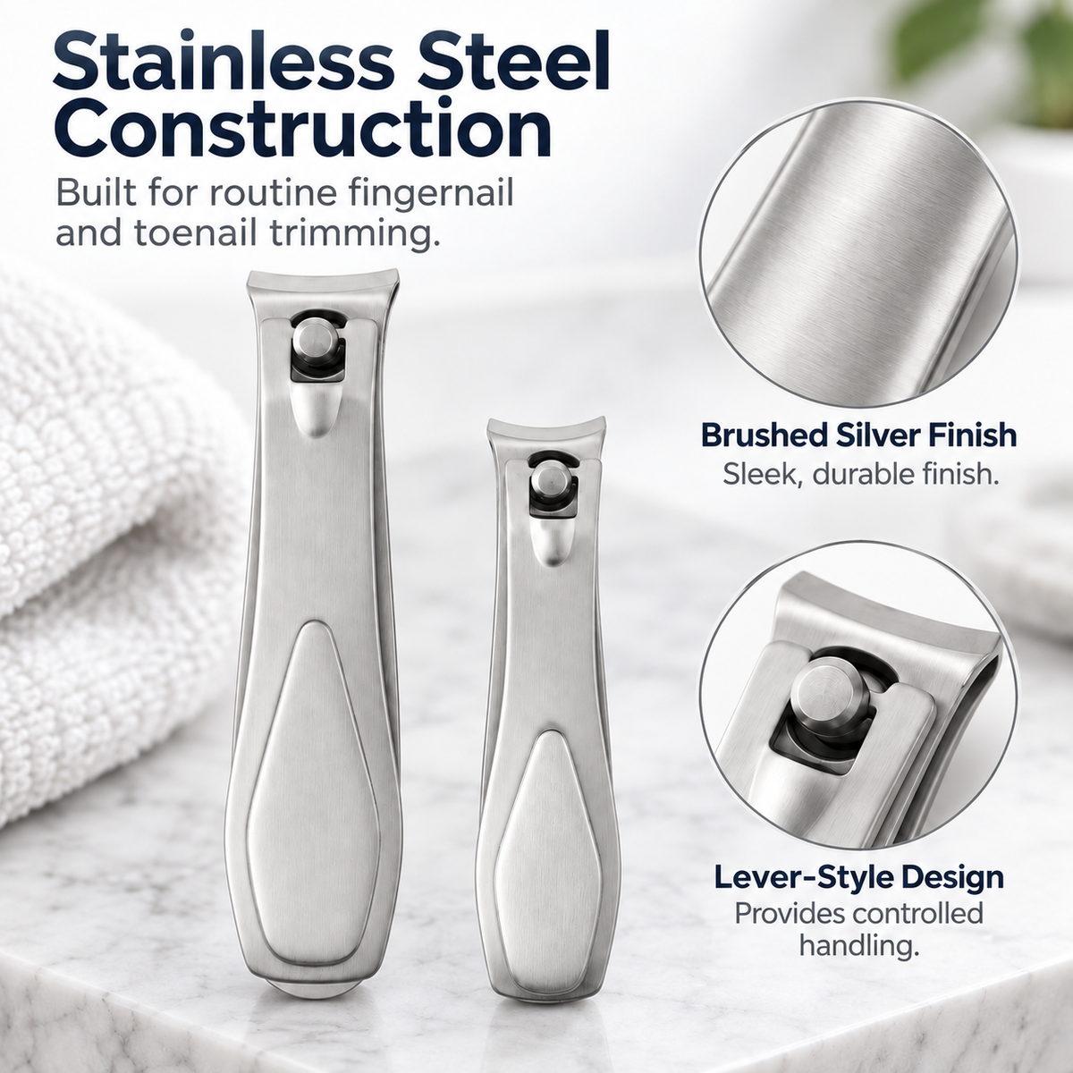 Nail Clipper Set for Fingernails & Toenails – Stainless Steel Twin Pack, Curved Blades