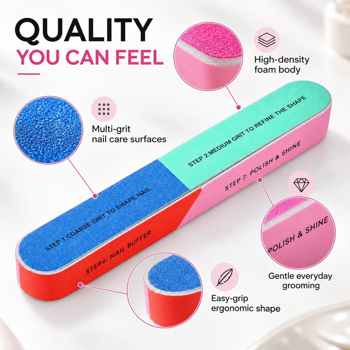 7-Way Nail Buffer – Shape, Smooth, Buff & Shine Natural Nails