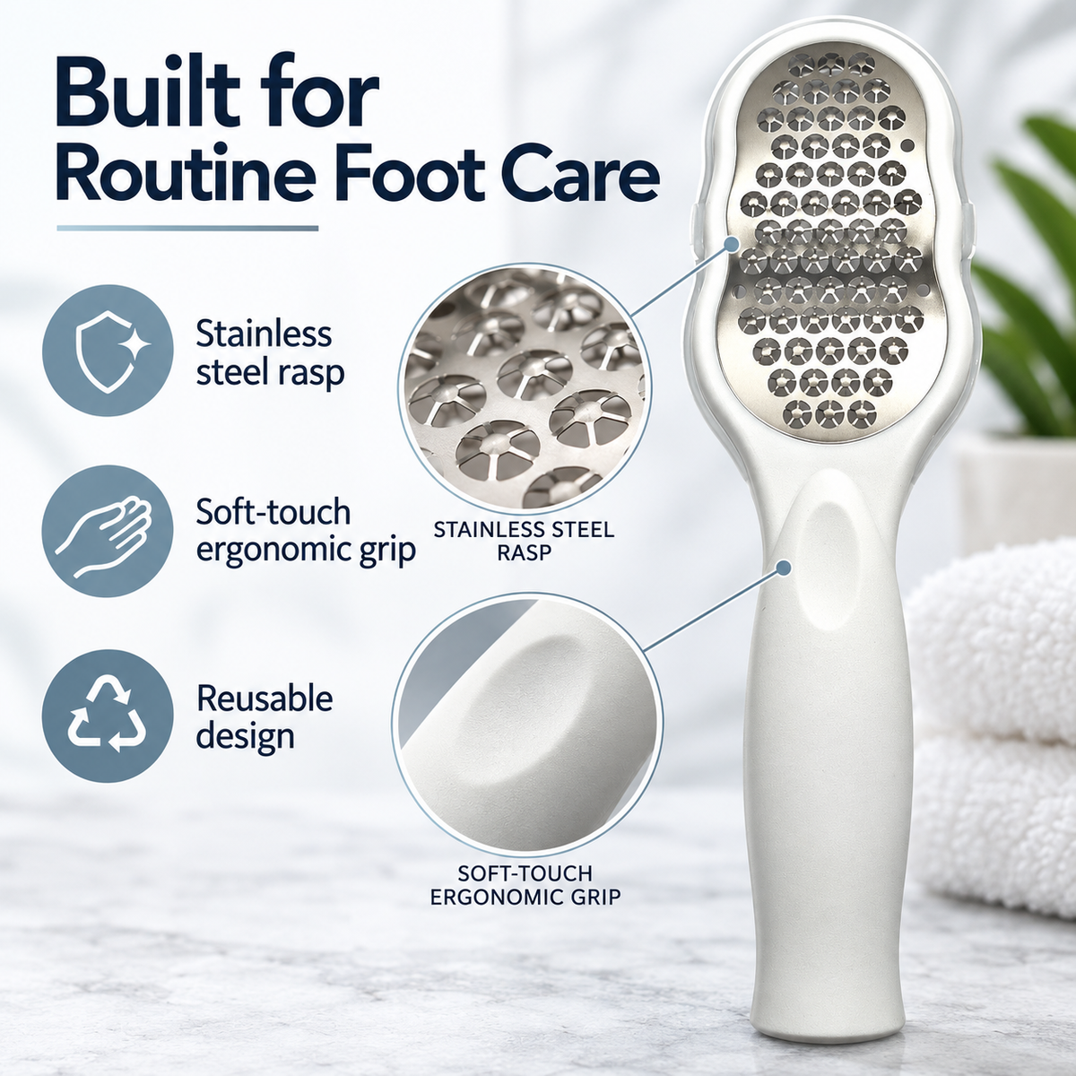Foot Callus Remover with Catcher – Stainless Steel Pedicure Rasp