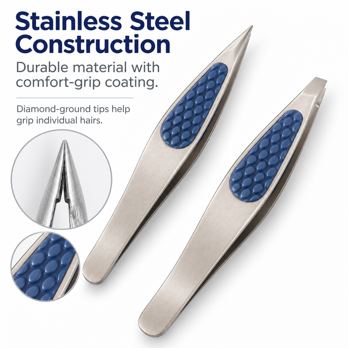 Slant & Point Tip Tweezer Set – 2 Pack Stainless Steel Comfort Grip