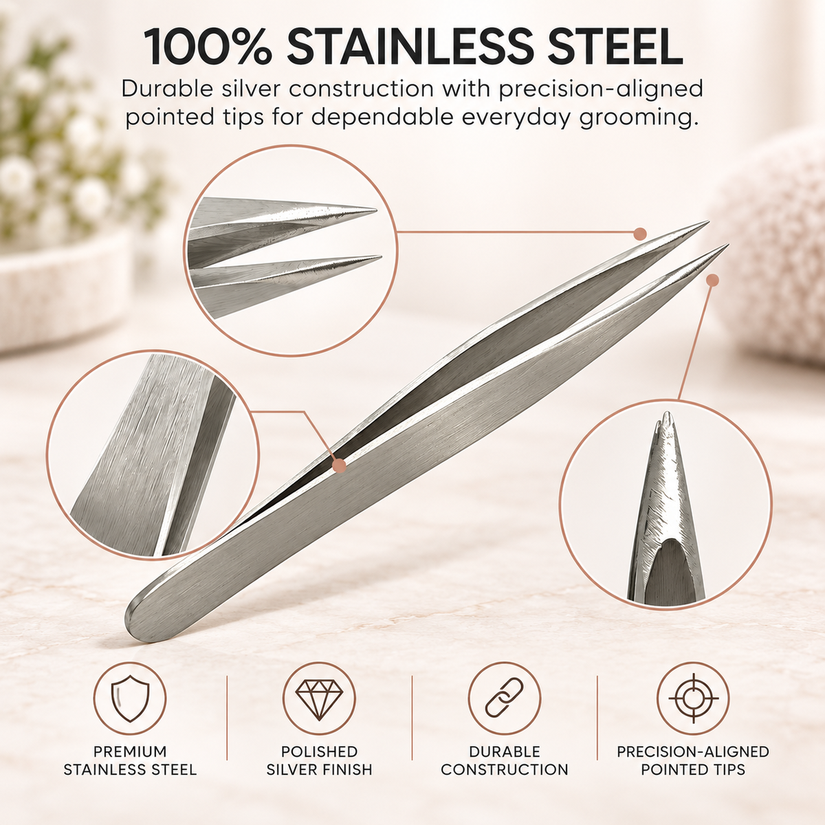 Expert Pointed-Tip Tweezer (Silver) – Precision Stainless Steel Facial Hair Grooming Tool