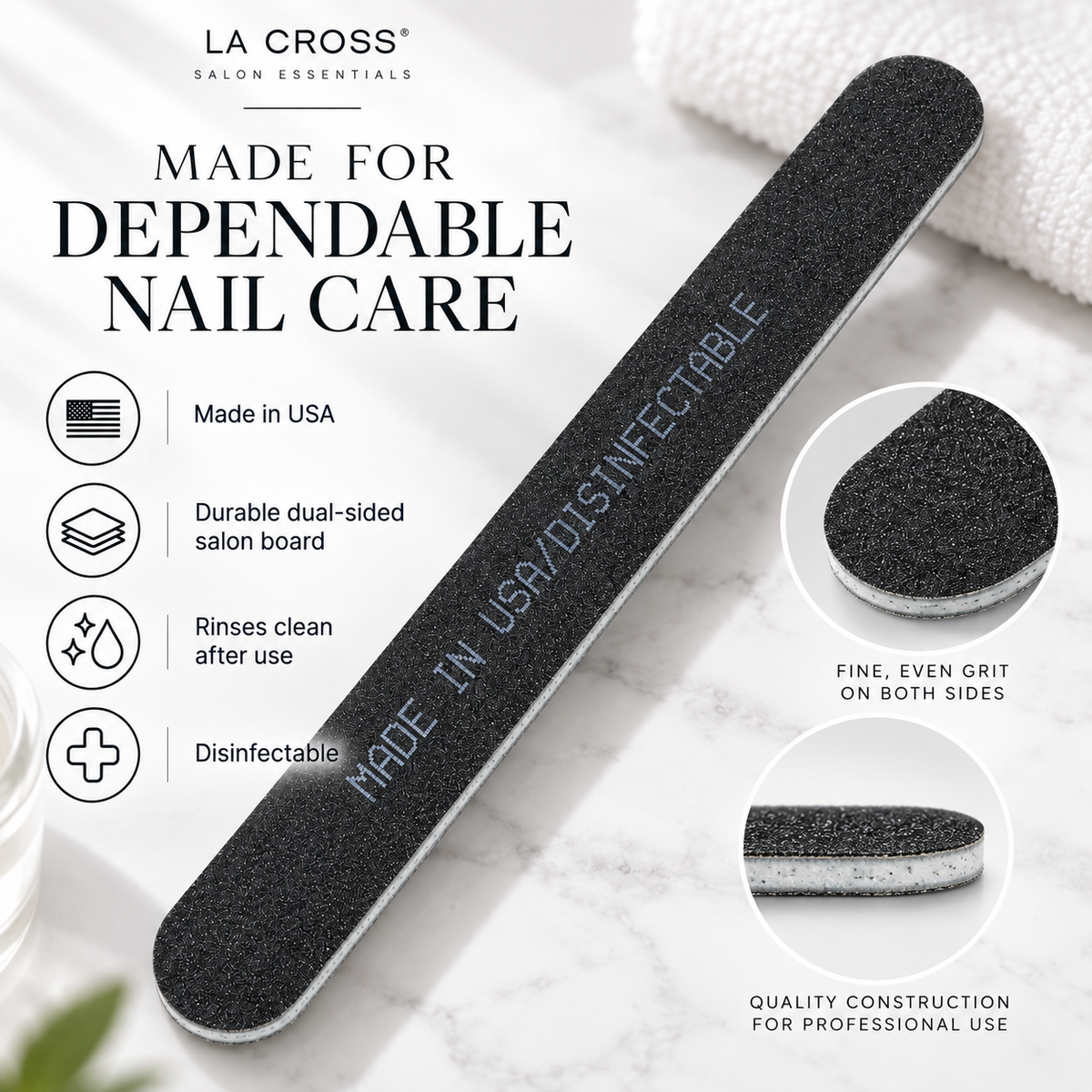 Salon Board Nail File – Dual-Sided 100/180 Grit, Made in USA
