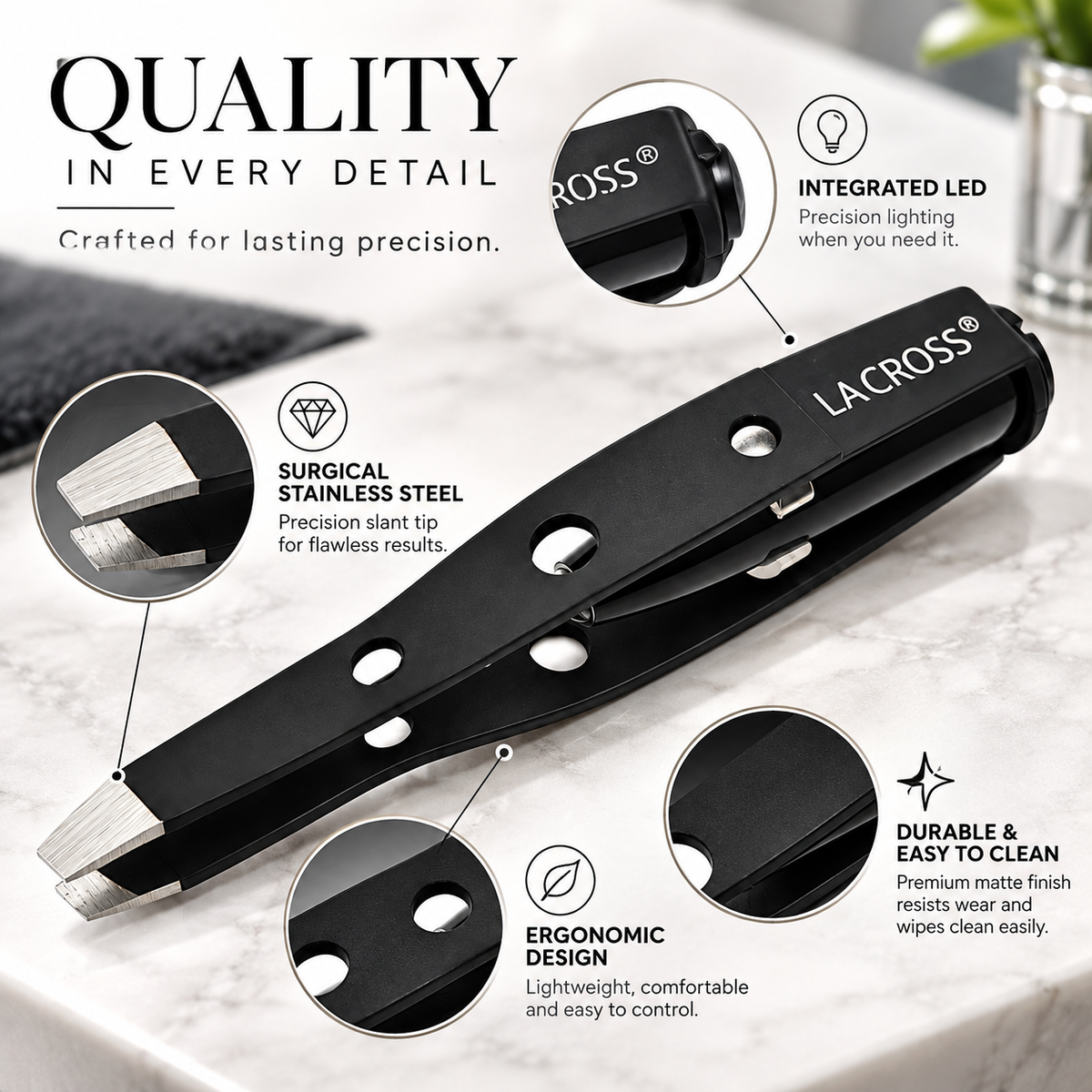 LED Light Slant Tip Tweezer – Illuminated Eyebrow Grooming Tool