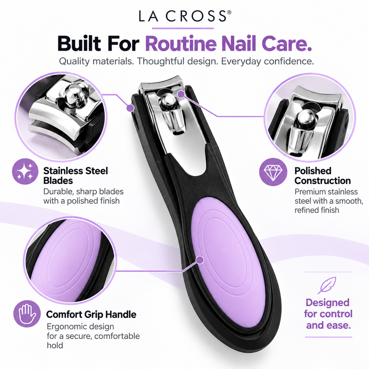 Toenail Clipper with Catcher – Comfort Grip, Curved Stainless Steel Blades