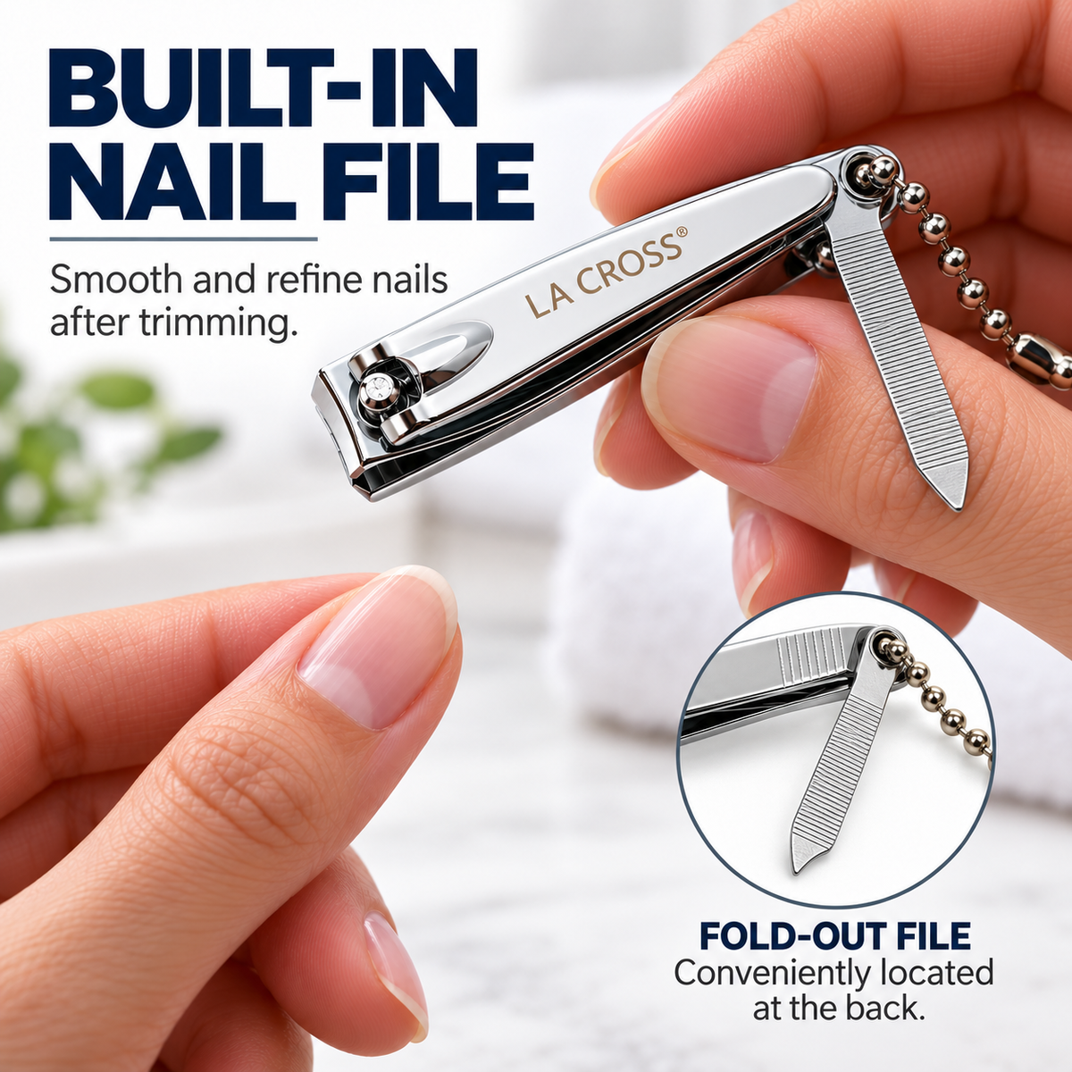 Fingernail Clipper with Nail File & Chain – Carbon Steel Nail Cutter