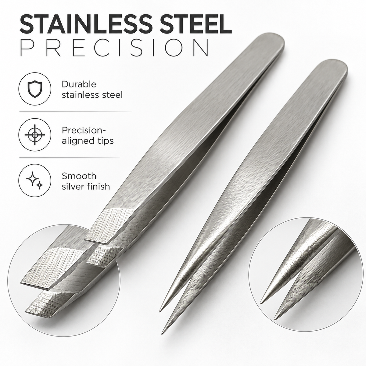 Slant & Pointed Tip Tweezer Set – 2 Pack Stainless Steel Precision Tweezers