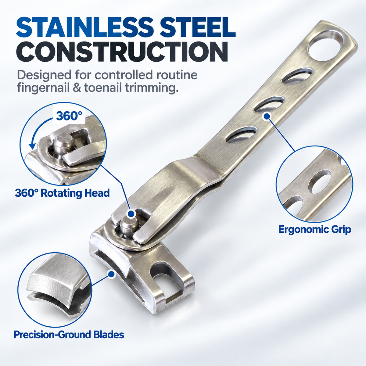360° Rotating Nail Clipper – Stainless Steel Fingernail & Toenail Clipper