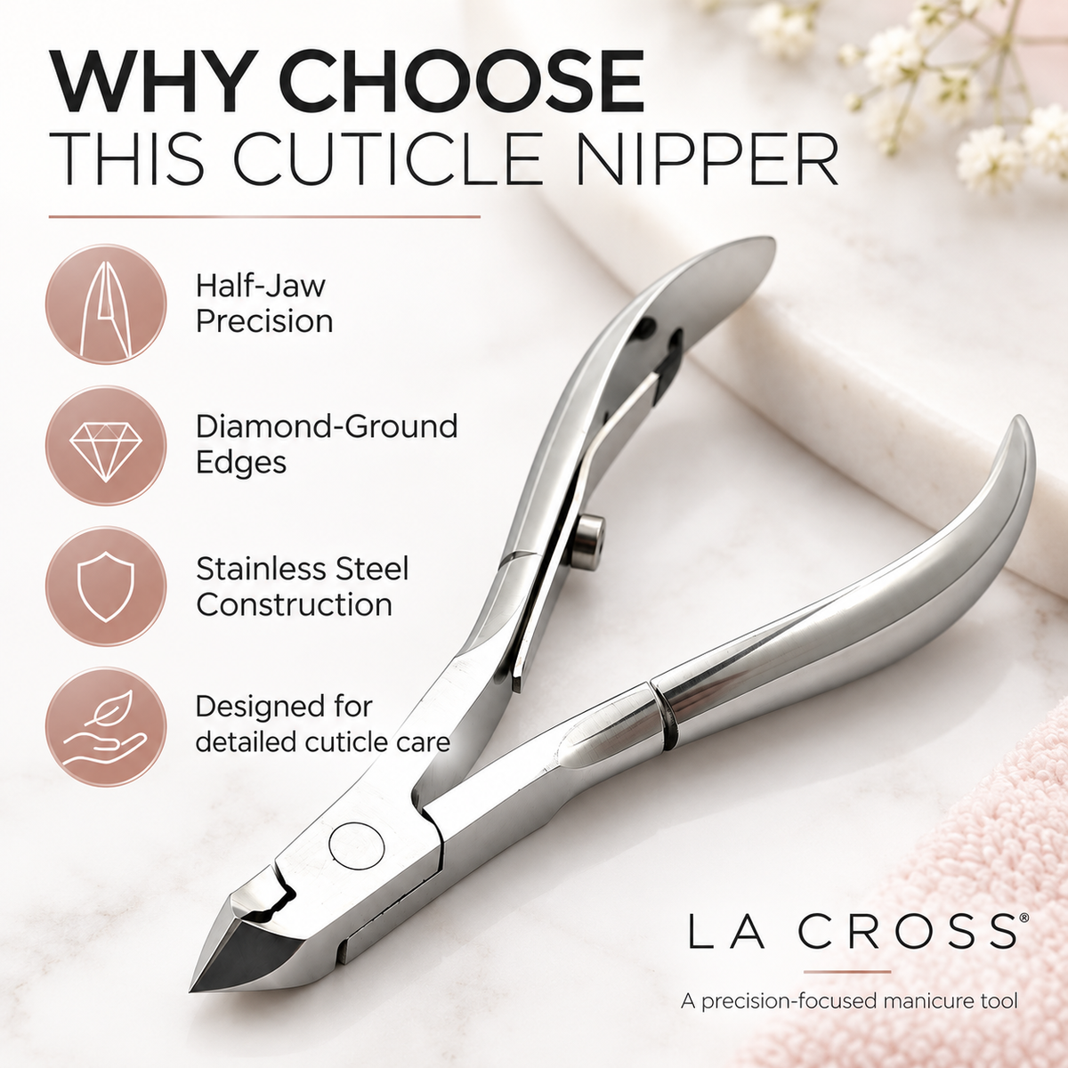 Half Jaw Cuticle Nipper – Stainless Steel Diamond-Ground Edges