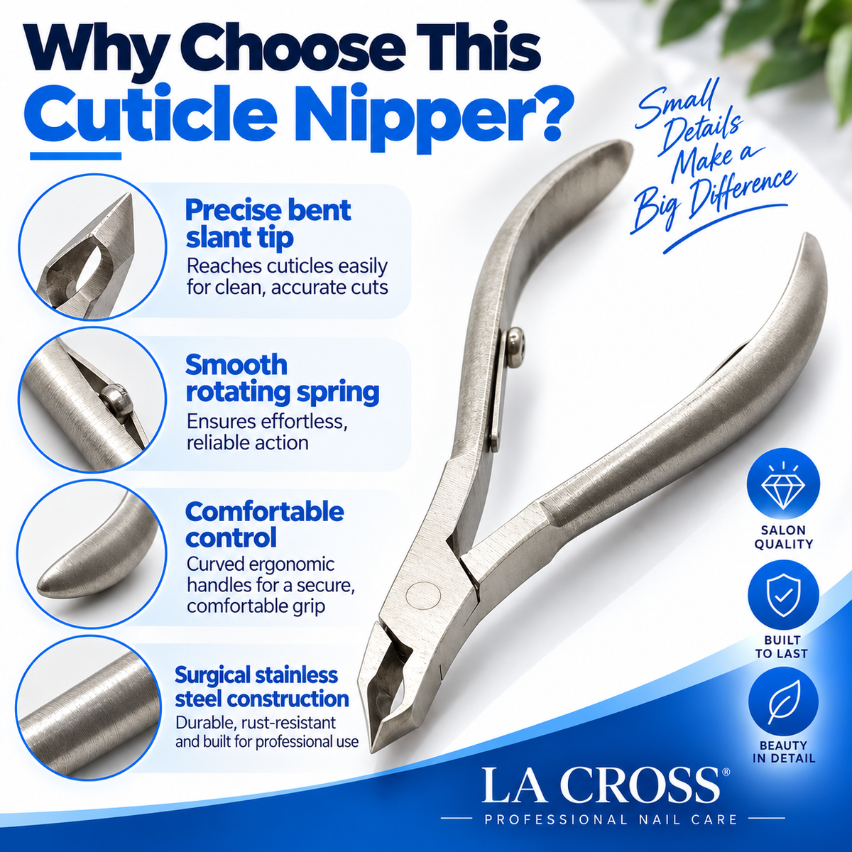 Bent Tip Cuticle Nipper – Angled Stainless Steel Manicure Tool