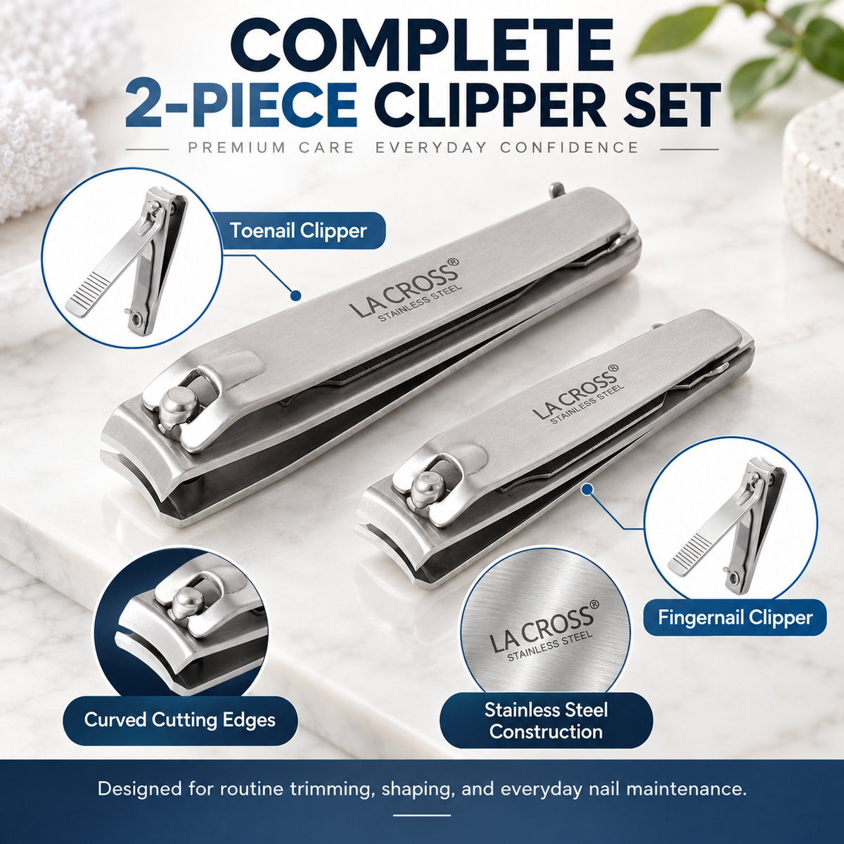 Deluxe Nail Clipper Set – Fingernail & Toenail Clippers with Nail File