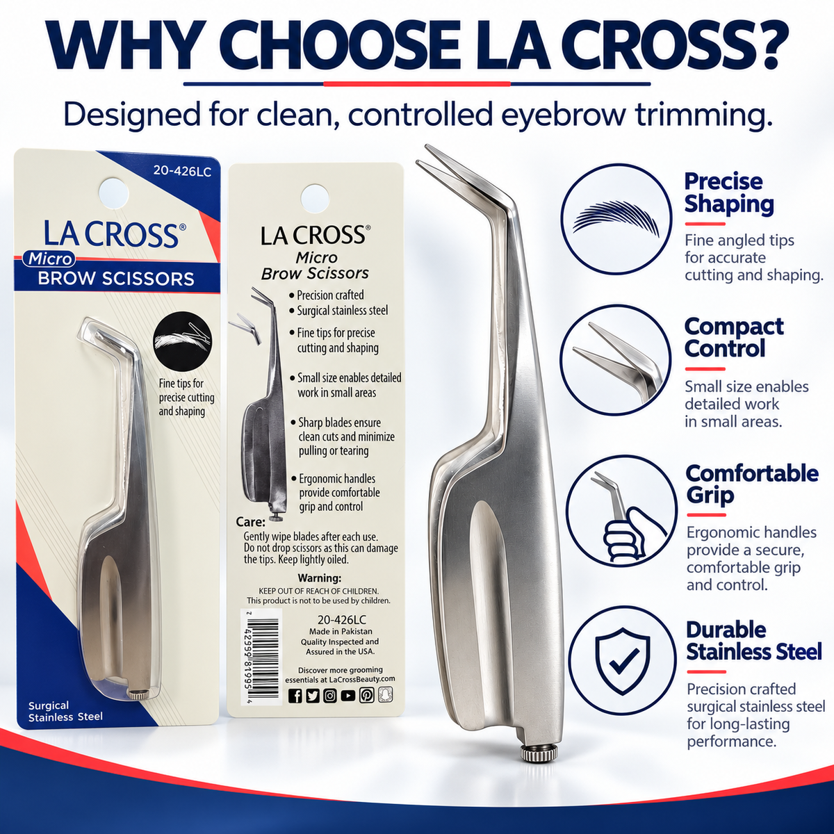 Micro Brow Scissors – Precision Eyebrow Trimming, Surgical Stainless Steel