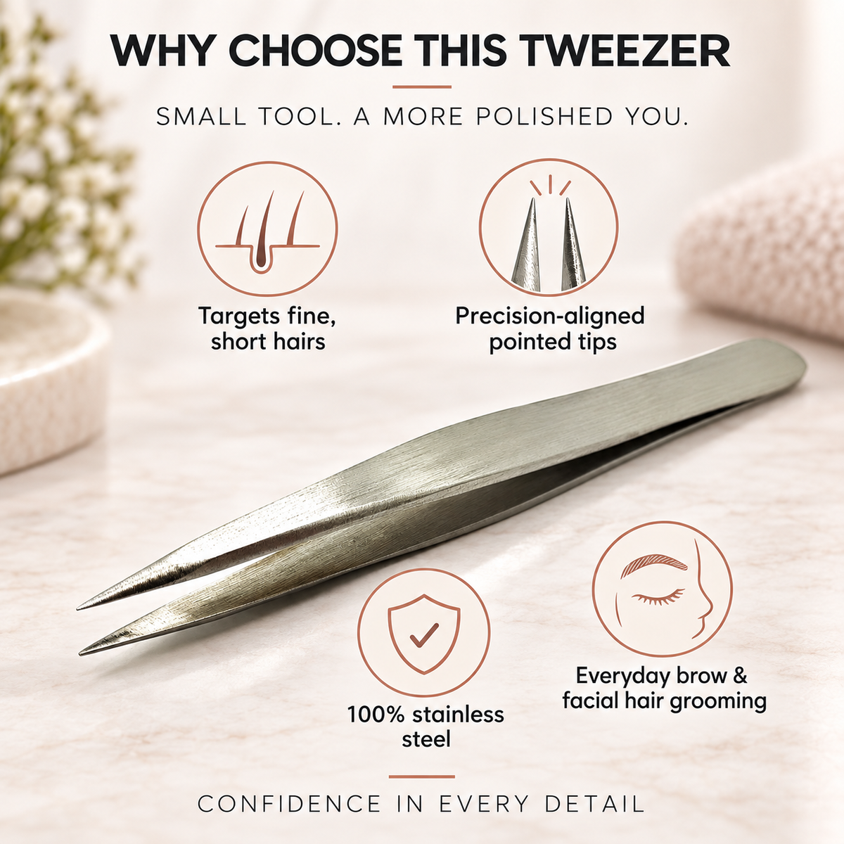 Expert Pointed-Tip Tweezer (Silver) – Precision Stainless Steel Facial Hair Grooming Tool