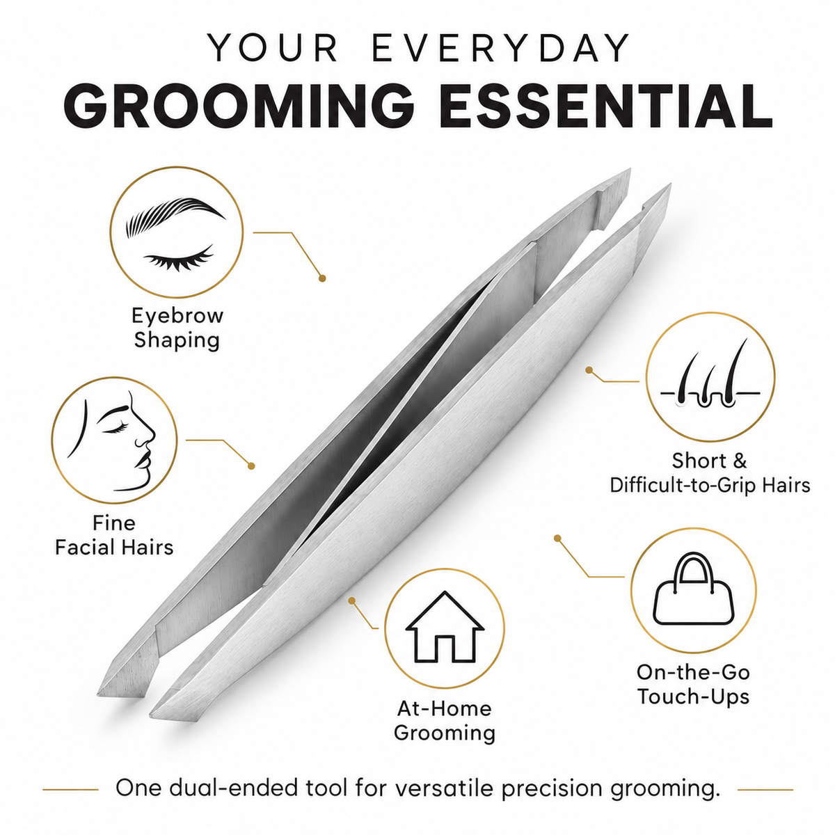 Dual-Ended Tweezer – Slant & Straight Tip Stainless Steel