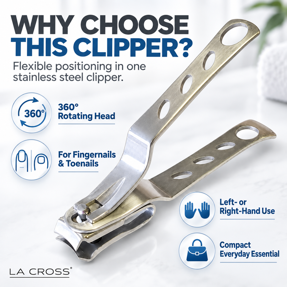 360° Rotating Nail Clipper – Stainless Steel Fingernail & Toenail Clipper