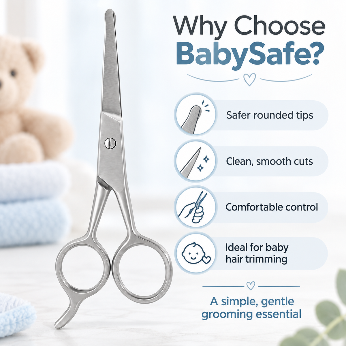 BabySafe Hair Scissors – Rounded Safety Tips, Stainless Steel