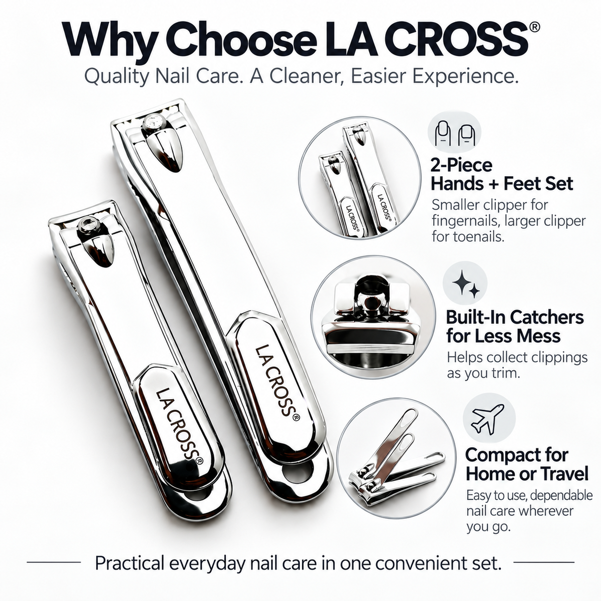 Nail Clipper Set with Catchers – Fingernail & Toenail Clippers, 2 Piece